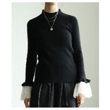 ブラック | 手元の華やぎに惚れるフレアレーススリーブリブニットトップス レディース | Sawa a la mode