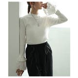 オフホワイト | 手元の華やぎに惚れるフレアレーススリーブリブニットトップス レディース | Sawa a la mode