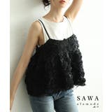 ブラック | 唯一無二の華やぎ纏う立体ローズフレアキャミソール レディース ファッション | Sawa a la mode