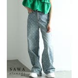 ブルー | 花咲くようなヴィンテージムードなデニムパンツ レディース ファッション | Sawa a la mode