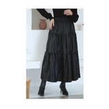 ブラック | フェイクレザーのリボン付きティアードスカート レディース ファッション | Sawa a la mode