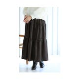 ブラウン | フェイクレザーのリボン付きティアードスカート レディース ファッション | Sawa a la mode
