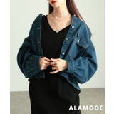 ブルー | 甘さをまとうノーカラーギャザーデニムジャケット レディース アウター | Sawa a la mode