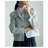 ブルー | 一瞬で格上げするパフスリーブツイードジャケット レディース ファッション | Sawa a la mode