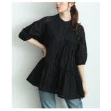 ブラック | ナチュラルな透け感が爽やかなレースティアードコットンチュニックブラウス | Sawa a la mode