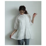 ホワイト | ナチュラルな透け感が爽やかなレースティアードコットンチュニックブラウス | Sawa a la mode