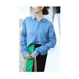 ブルー | こなれた大人のギャザースリーブデニムシャツトップス レディース ファッション | Sawa a la mode