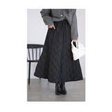 ブラック | 軽いのにしっかり暖かいボール刺繍キルティングスカート レディース ファッション | Sawa a la mode