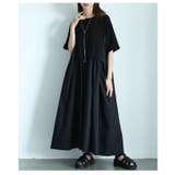 ブラック | 一枚で大人のラフな甘さが宿る切り替えギャザー異素材ワンピース レディース | Sawa a la mode
