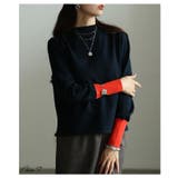 ネイビー | 「差し色マジック」アクセントカラーニットトップス レディース ファッション | Sawa a la mode