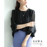 ブラック | 袖口リボンモチーフシフォンブラウス レディース ファッション | Sawa a la mode