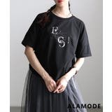 ブラック | シルエットを自在に操るサイドドロストロゴTシャツ レディース トップス | Sawa a la mode