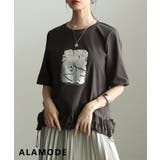 チャコール | シンプルに差がつく箔プリントデザインTシャツ レディース トップス | Sawa a la mode