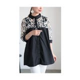 ブラック | カットワークレースの切替シャツチュニック レディース ファッション | Sawa a la mode