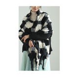 ブラック | 四葉の葉が浮かび上がるふわふわチェックストール レディース ファッション | Sawa a la mode