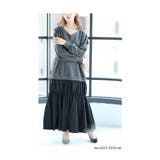 チャコール | 裾が揺れるティアードフレアのドッキングワンピース レディース ファッション | Sawa a la mode