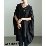 ブラック | 後ろ姿で魅せる接触冷感シャーリングドルマンチュニック レディース トップス | Sawa a la mode