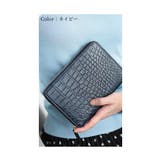 ネイビー | 通帳 印鑑もまとめて入るクロコ革多機能ウォレット レディース | Sawa a la mode