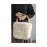ベージュ | お洒落なバンブーハンドルのエコファーバッグ レディース ファッション | Sawa a la mode