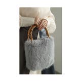 グレー | お洒落なバンブーハンドルのエコファーバッグ レディース ファッション | Sawa a la mode
