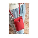 レッド | カード収納ポケット付き牛本革スマホショルダー レディース ファッション | Sawa a la mode