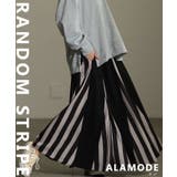 ブラック | 存在感で魅せるランダムストライプフレアスカート レディース ボトムス | Sawa a la mode