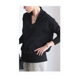 ブラック | 綺麗めリラクシーなカシュクールネック綿ニットトップス レディース ファッション | Sawa a la mode