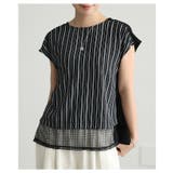ブラック | 360度抜かりない異素材ストライプ裾レーストップス レディース ファッション | Sawa a la mode