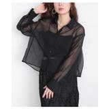 ブラック | 大人の抜け感を愉しむ襟付きショート丈シアーシャツブラウス レディース ファッション | Sawa a la mode