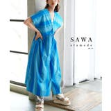 ブルー | 涼しげな抜け感を纏うマルチストライプドルマンロングワンピース レディース | Sawa a la mode