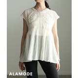 アイボリー | 夏の風を纏うコード刺繍メッシュペプラムブラウス レディース トップス | Sawa a la mode