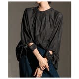 ブラック | 遊び心ある袖口リボン&スリットデニムブラウス レディース ファッション | Sawa a la mode