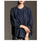 ブルー | 遊び心ある袖口リボン&スリットデニムブラウス レディース ファッション | Sawa a la mode