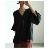 ブラック | ニュアンス溢れる袖コンシャスブラウス レディース ファッション | Sawa a la mode