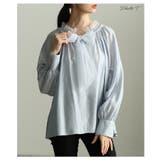 サックス | 洗練された華やかさを纏うリボンタイギャザーブラウス レディース ファッション | Sawa a la mode