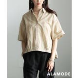 キャメル | シンプルなのに洒落るインド綿ストライプブラウス レディース トップス | Sawa a la mode