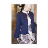 ネイビー | ポケットに輝くパールのフレアスリーブジャケット レディース ファッション | Sawa a la mode
