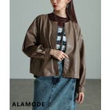 ブラウン | 抜け感で着こなすノーカラーフェイクレザージャケット レディース アウター | Sawa a la mode