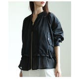 ブラック | ミリタリー×フェミニンな異素材バックテープブルゾン レディース ファッション | Sawa a la mode