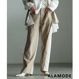 エクリュ | すらっとこなれる麻混キャンバス配色切替ワイドパンツ レディース バイカラー | Sawa a la mode