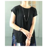 ブラック | 着回し力抜群な裾スリットフレンチスリーブカットソー レディース ファッション | Sawa a la mode