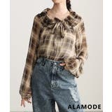 イエロー | ふんわり上品に華やぐシアーチェックフリルネックブラウス レディース トップス | Sawa a la mode