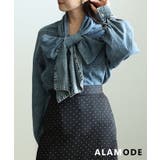 インディゴブルー | 甘さを結ぶボリュームリボンデニムシャツ レディース トップス | Sawa a la mode
