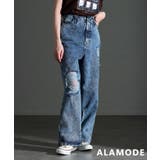 ブルー | 穿くだけでサマになるデニムダメージパンツ レディース パンツ | Sawa a la mode