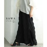 ブラック | サイドスリット入りシフォンレイヤードギャザーワイドパンツ レディース ファッション | Sawa a la mode