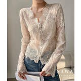 オフホワイト | 総レース×スカラップデザインシアーブラウス レディース ファッション | Sawa a la mode