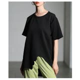 ブラック | スカラップカットアシンメトリーカットソーチュニック レディース ファッション | Sawa a la mode