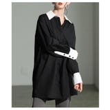 ブラック | 大人の洗練さ引き立つバイカラーシャツチュニック レディース ファッション | Sawa a la mode
