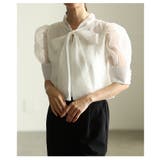 ホワイト | ふわり透き通るシアーパフスリーブボウタイブラウス レディース ファッション | Sawa a la mode