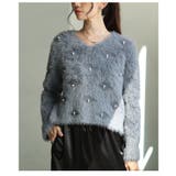 グレー | リュクスな輝き放つパール付きシャギーニットトップス レディース ファッション | Sawa a la mode